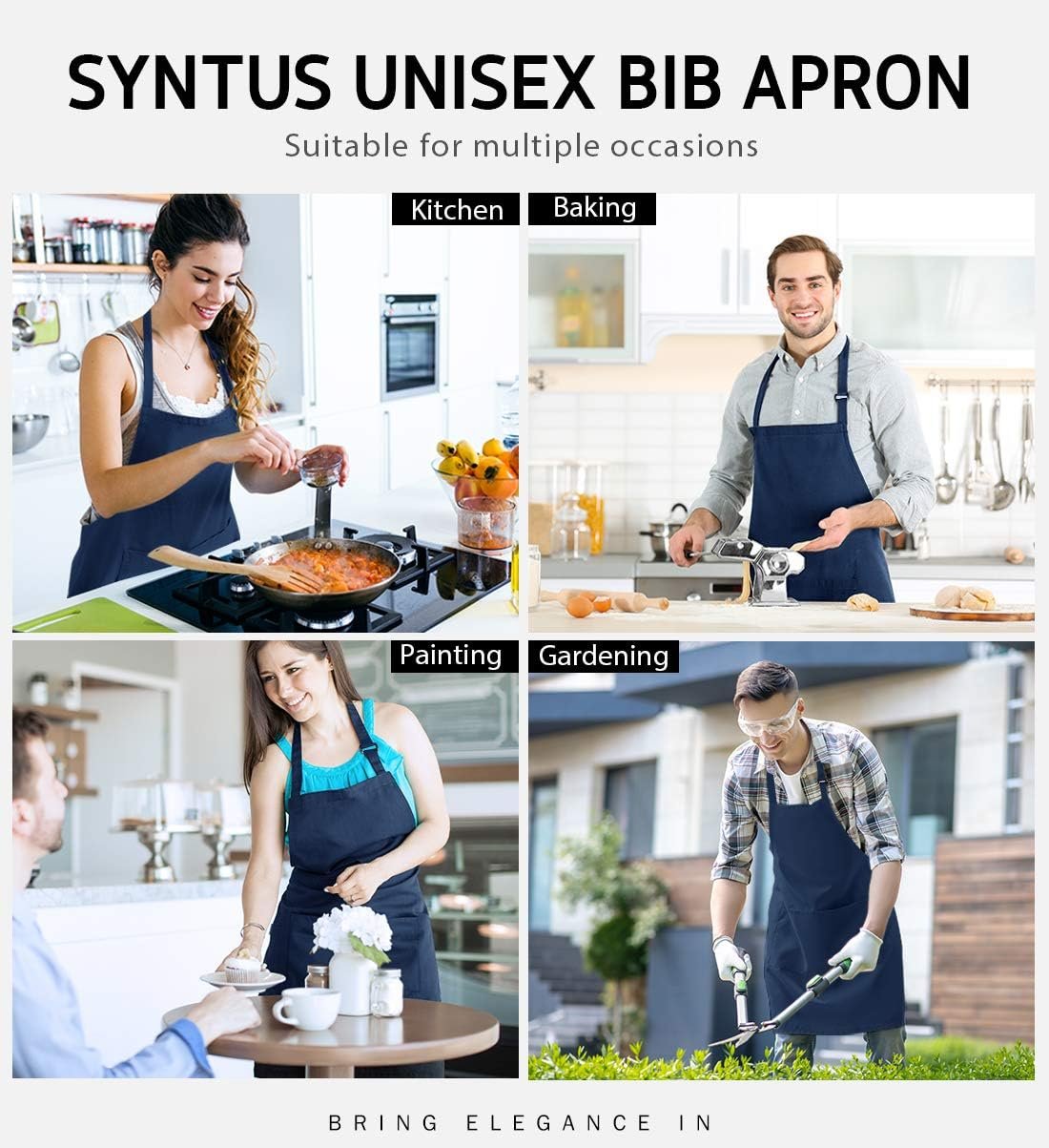 Syntus Apron for Men Women, Adjustable Cooking Kitchen Chef Aprons with 2 Pockets - Image 3