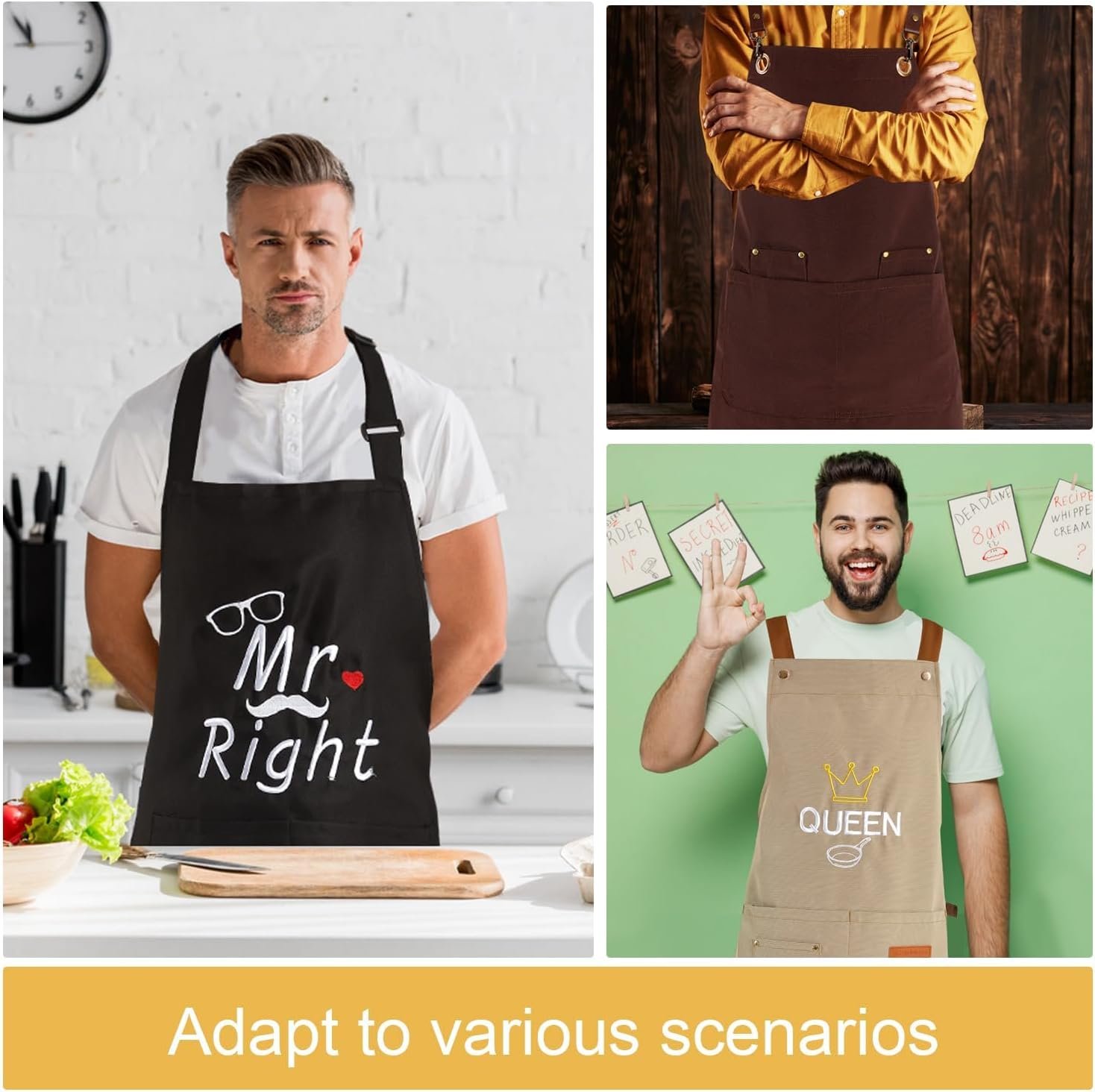 2 Pack Kitchen Cooking Aprons, Adjustable Bib Soft Chef Apron with 2 Pockets for Men Women - Image 4