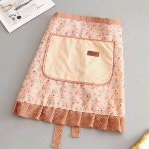 Floral Print Half Waist Apron with Large Front Pocket for Wiping Hands Home Kitchen Use