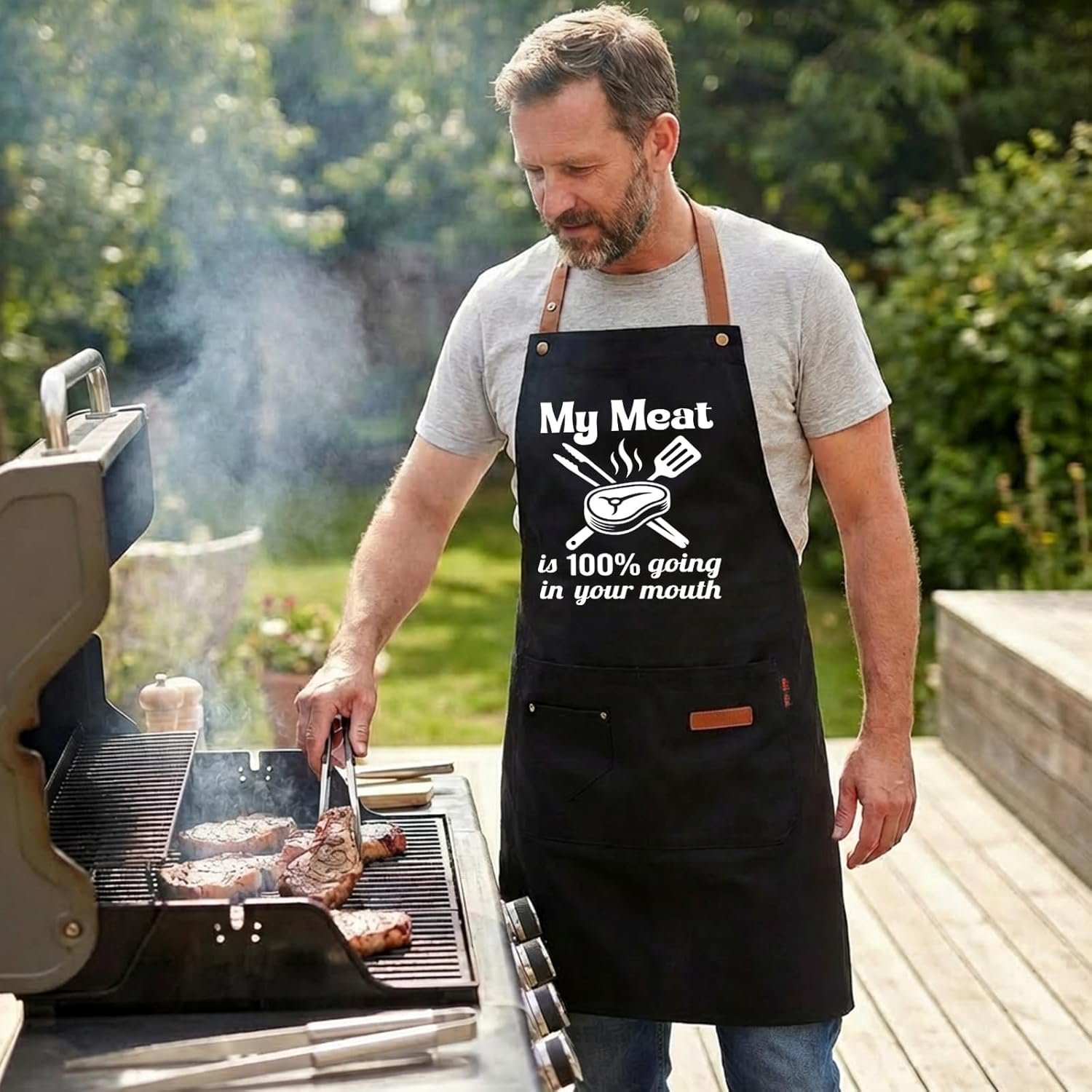 My Meat is 100% Going in Your Mouth Sign Apron with Pockets, Funny Cooking Baking Barbecue Apron Adjustable, Oilproof Ideal Kitchen Supplies, Gifts for Boyfriend Husband Wife - Image 7