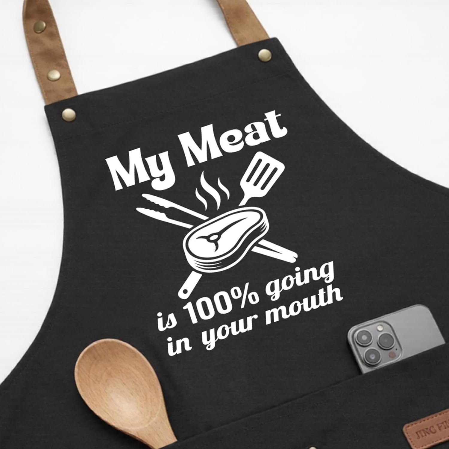 My Meat is 100% Going in Your Mouth Sign Apron with Pockets, Funny Cooking Baking Barbecue Apron Adjustable, Oilproof Ideal Kitchen Supplies, Gifts for Boyfriend Husband Wife - Image 8