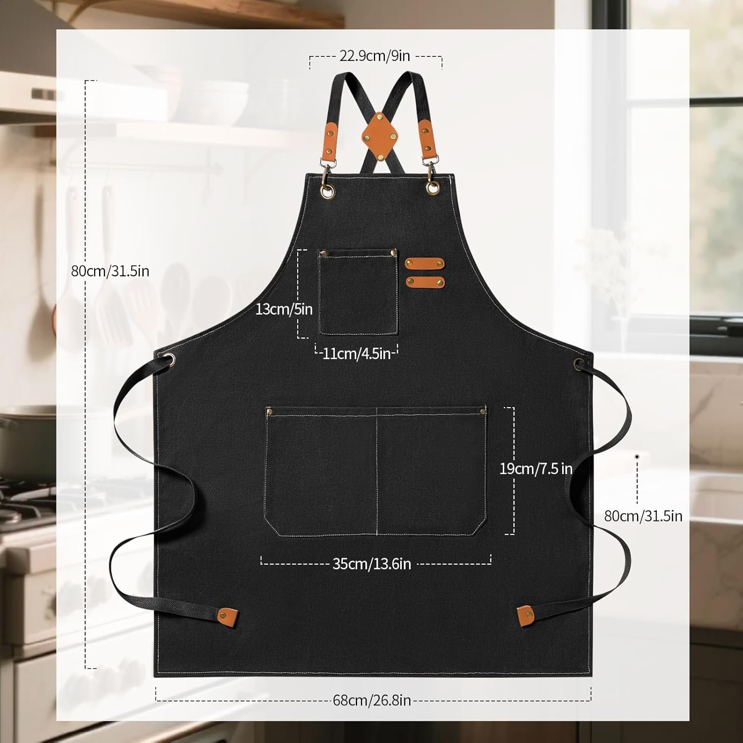 Chef Aprons for Men Women with Large Pockets Heavy Duty Cotton Canvas Cross Back Apron - Image 7