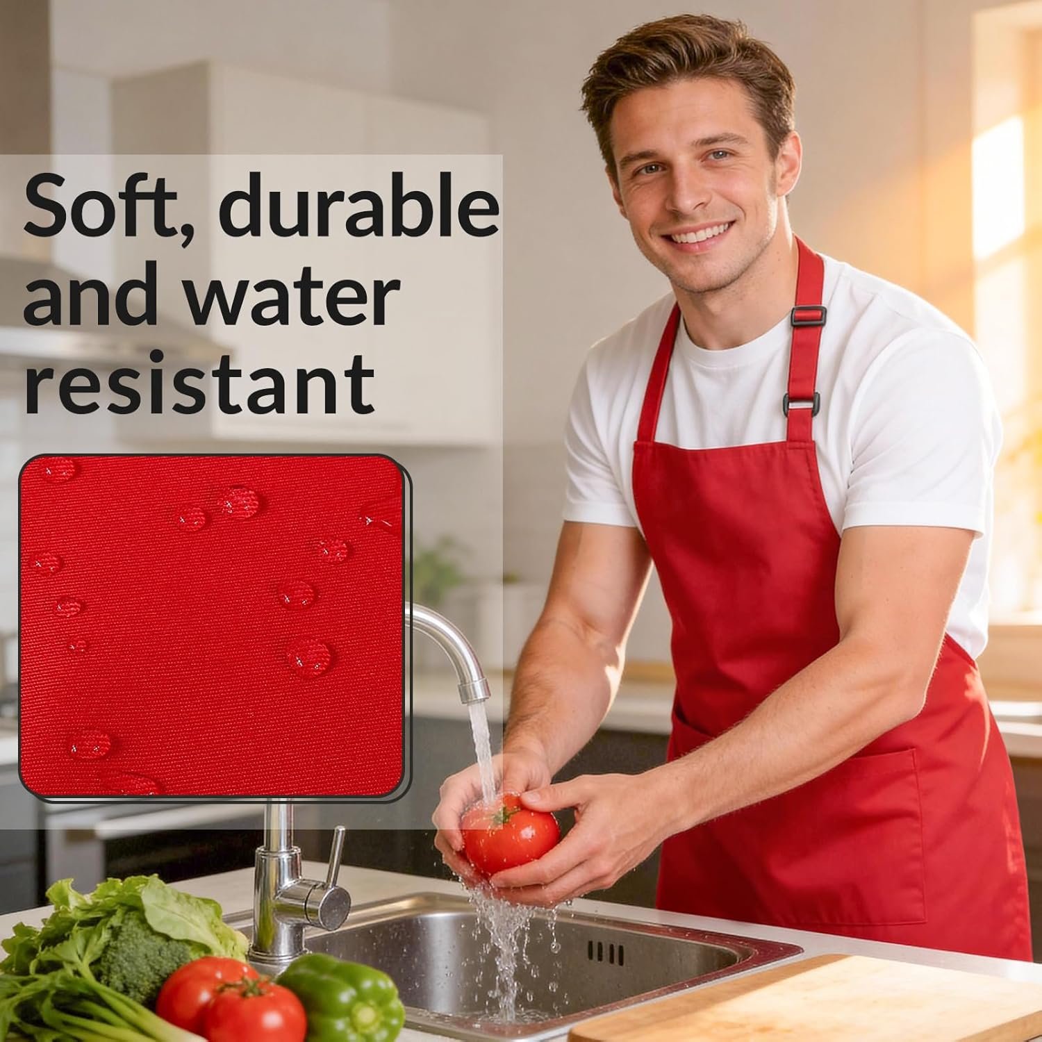 Large Chef Apron for Men and Women, Cooking Kitchen Aprons with 2 Large Pockets Water Oil Resistant - Image 3