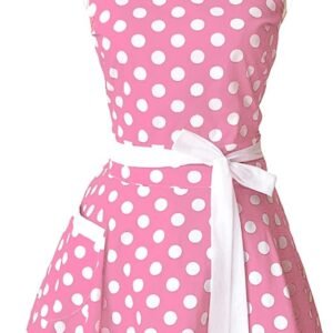 Hyzrz Lovely Sweetheart Retro Kitchen Aprons Woman Girl Cotton Polka Dot Cooking Salon Dress Pinafore Vintage Apron Mothers Gift (Lilac)
