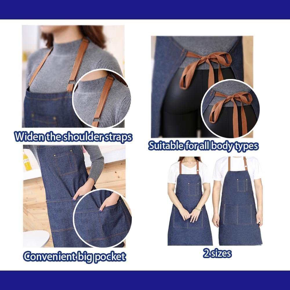 Adjustable Bib Apron with 2 Pockets Chef Cooking Kitchen Restaurant Aprons for Women - Image 4