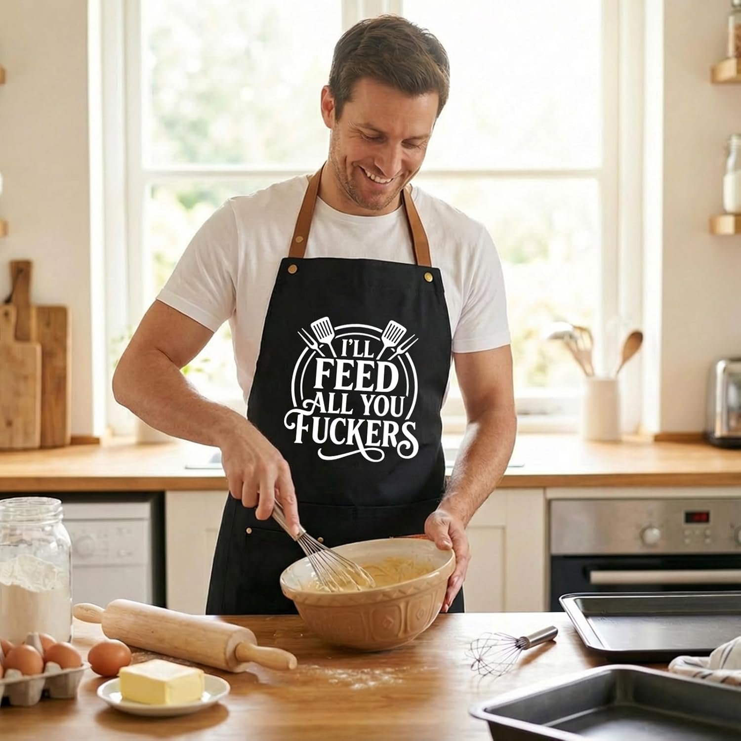INNORU I'll Feed All You Fuckers Sign Apron with Pockets, Funny Cooking Baking Barbecue Apron Adjustable, Oilproof Ideal Kitchen Supplies - Image 6