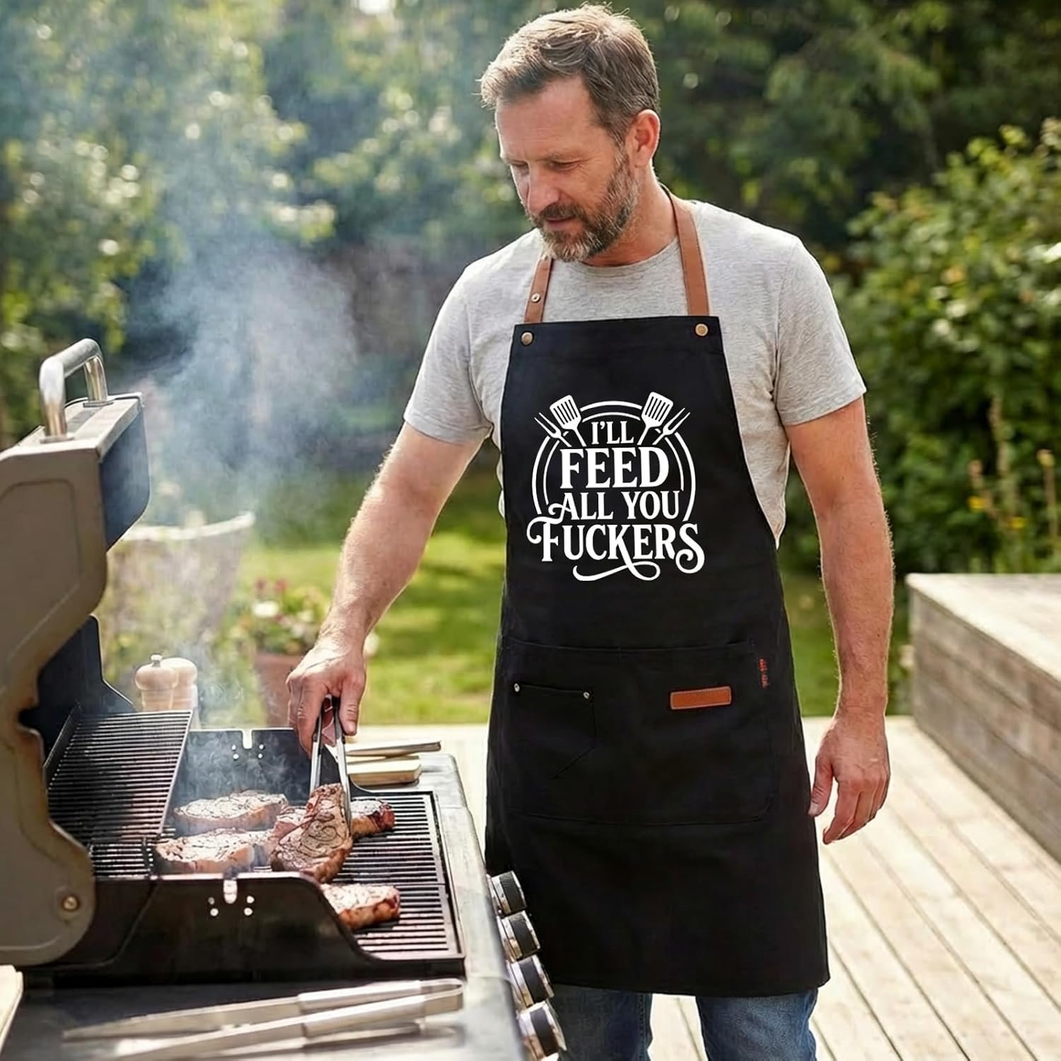 INNORU I'll Feed All You Fuckers Sign Apron with Pockets, Funny Cooking Baking Barbecue Apron Adjustable, Oilproof Ideal Kitchen Supplies - Image 7