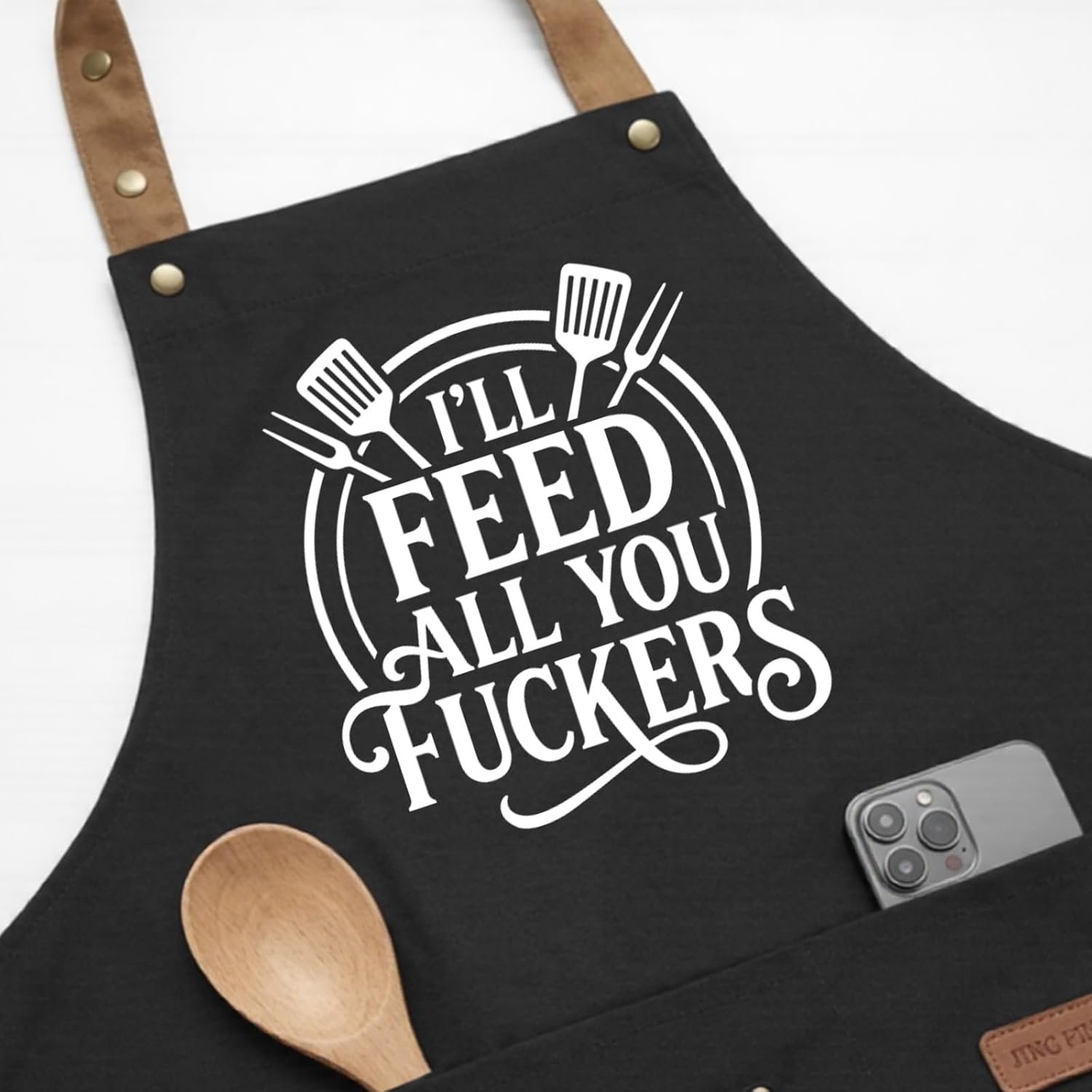 INNORU I'll Feed All You Fuckers Sign Apron with Pockets, Funny Cooking Baking Barbecue Apron Adjustable, Oilproof Ideal Kitchen Supplies - Image 9