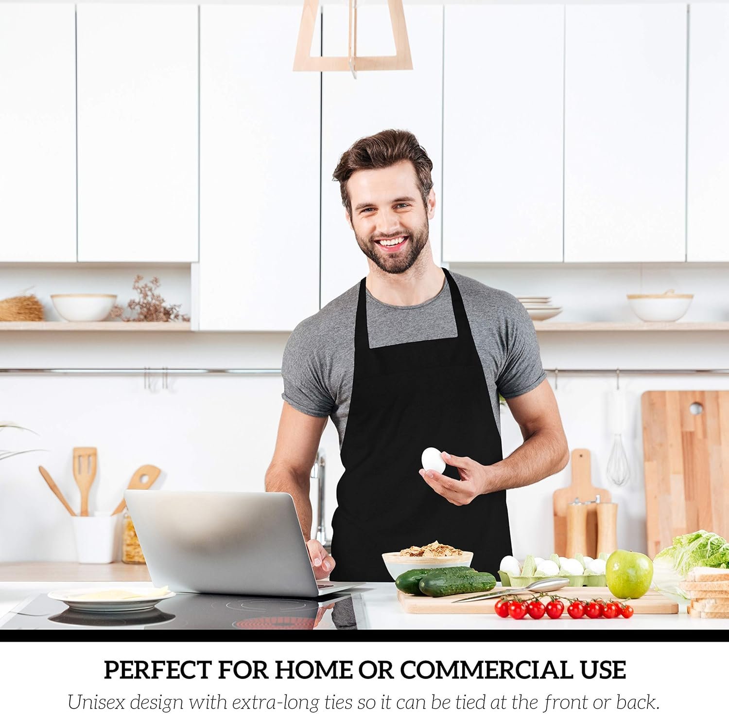 GREEN LIFESTYLE 12 Pack Bib Apron - Unisex Black Aprons, Machine Washable Aprons for Men and Women, Kitchen Cooking BBQ Bulk (Pack of 12, No Pockets, Black) - Image 3