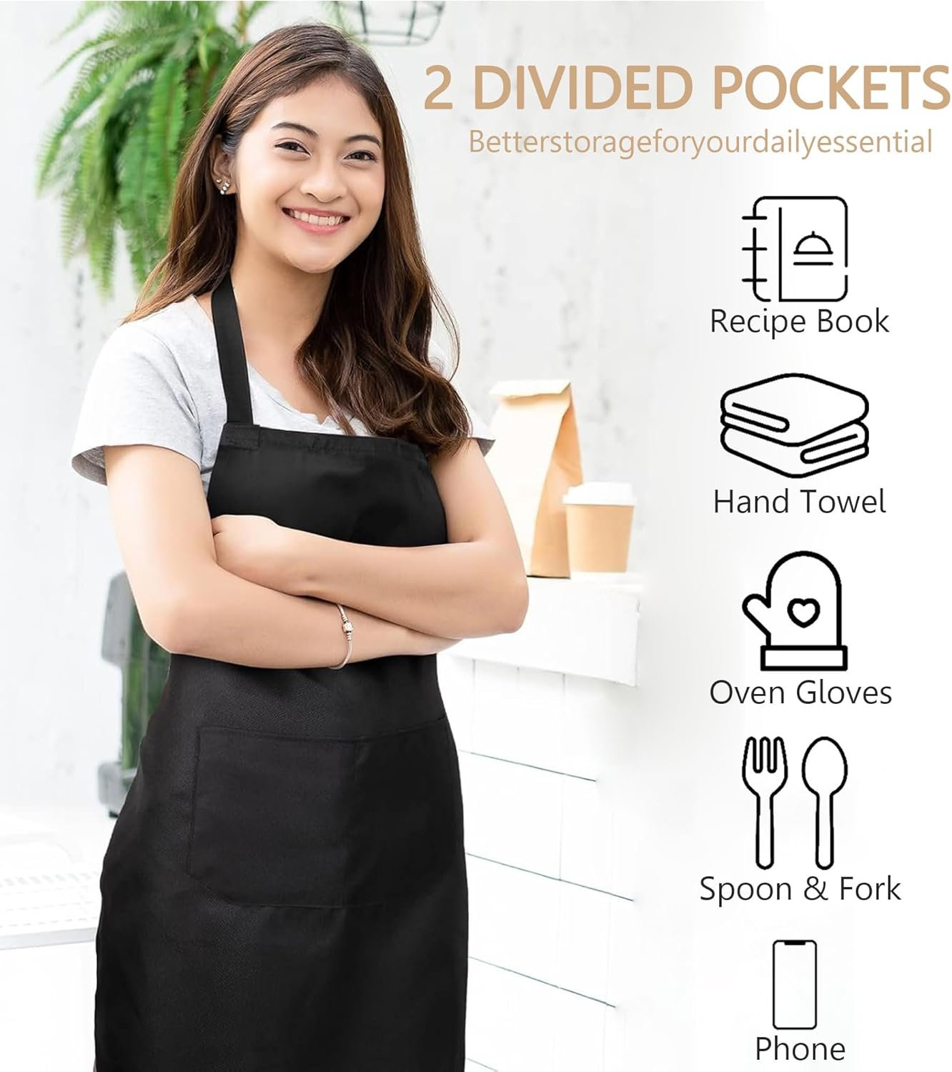 Blueash 16 Pack Bib Apron, Unisex Aprons Adjustable Waterdrop Resistant with 2 Pockets Cooking Kitchen Apron for Chef - Image 3