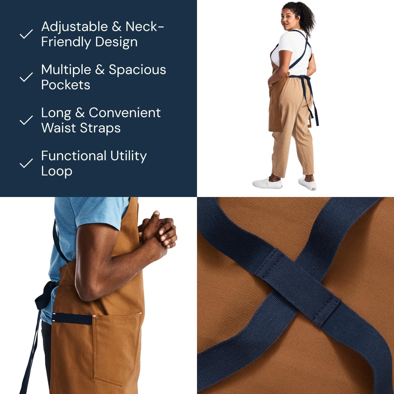 hedley & bennett Crossback Chef Apron – Professional Kitchen Apron for Men & Women – 100% Cotton Canvas, 8oz Fabric – Denver Brown - Image 3