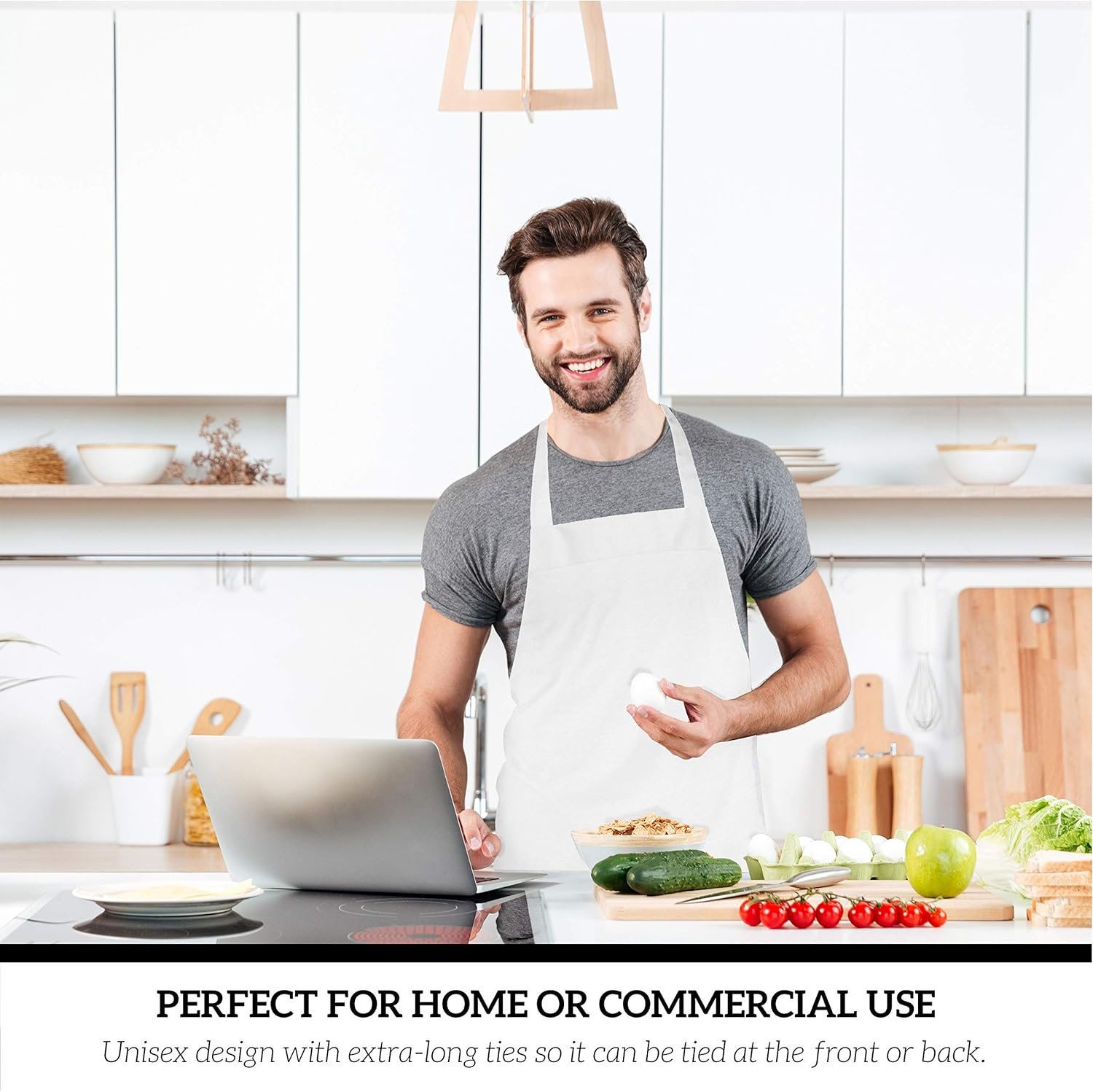 GREEN LIFESTYLE 12 Pack Bib Apron - Unisex White Aprons, Machine Washable Aprons for Men and Women, Kitchen Cooking BBQ Aprons Bulk (Pack of 12, No Pockets, White) - Image 5