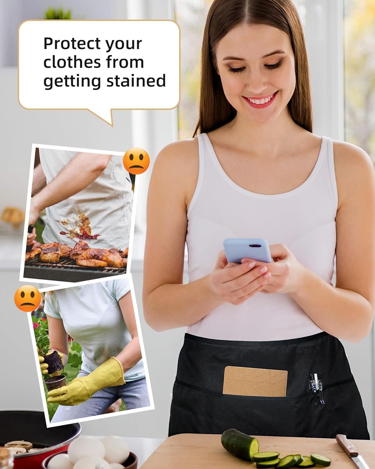 Xeoxarel Aprons with 4 Pockets (Available in 3 Pack / 7 Pack) 23.5'' X 11.5'' - Image 3