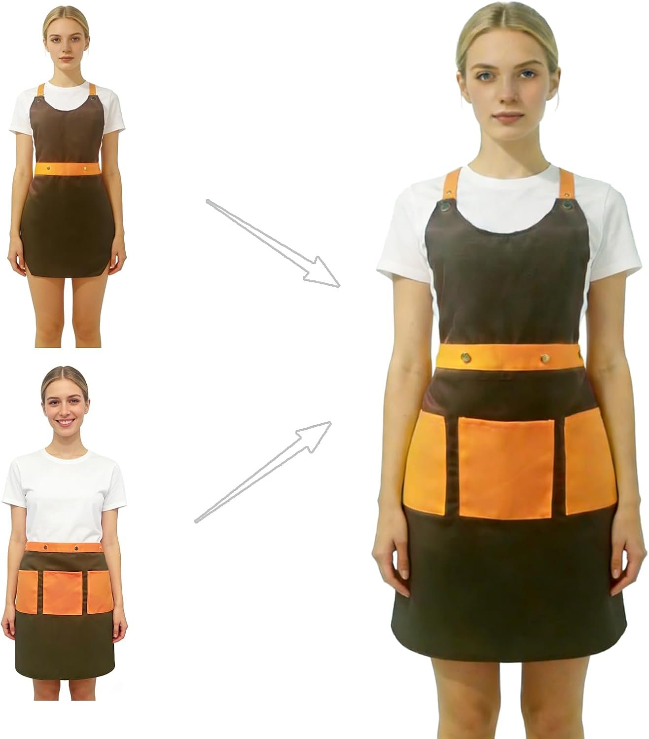 Server Aprons For Women Men With 3 Pockets, 2pc Set, Waterproof Apron For Kitchen Cooking Waitress Gardening Art Work