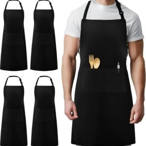 Syntus 4 Pack Adjustable Bib Apron with 2 Pockets Cooking Kitchen Aprons for Women Men Chef