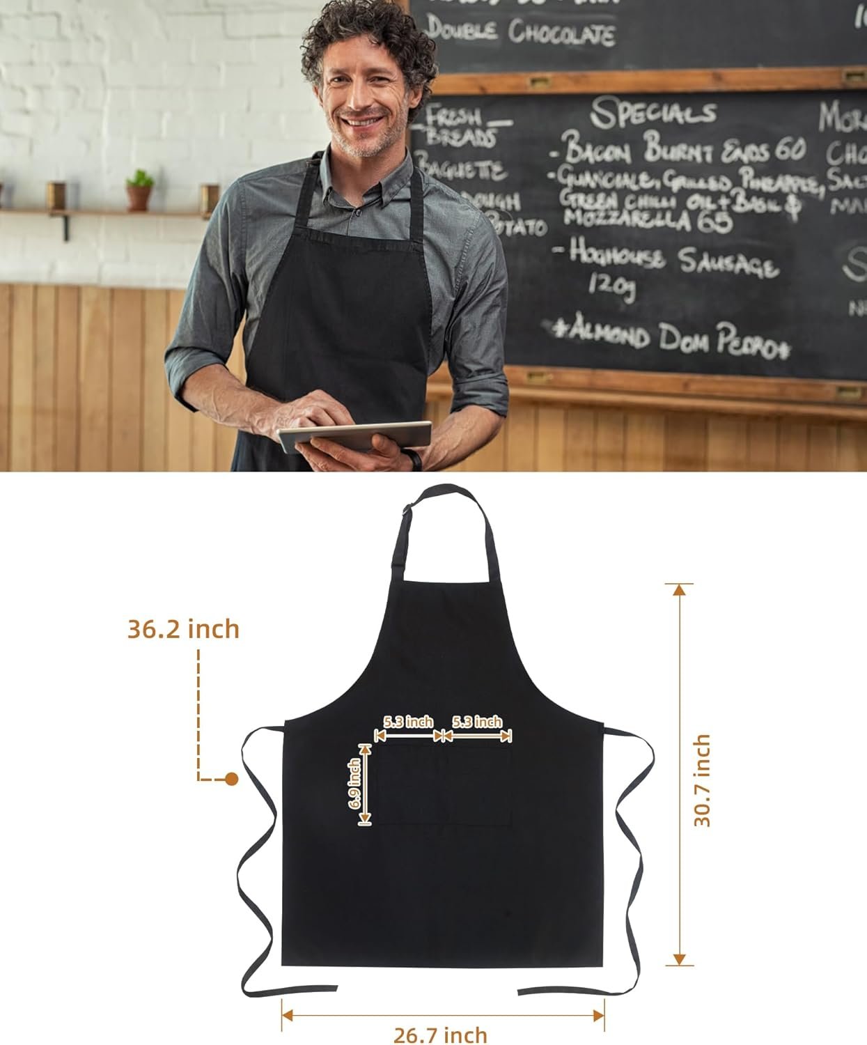 Xeoxarel Chef Apron for Men and Women, 31" x 27" Large with 36" Waist Ties, 2 Pockets, Kitchen Cooking Aprons - Image 3