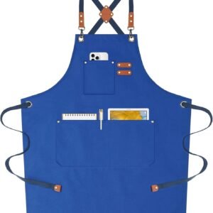 AFUN Chef Aprons for Women Men with Oversized Pockets, 12-Ounce Cotton Canvas Cross Back Water Repellent Apron (Royal Blue)