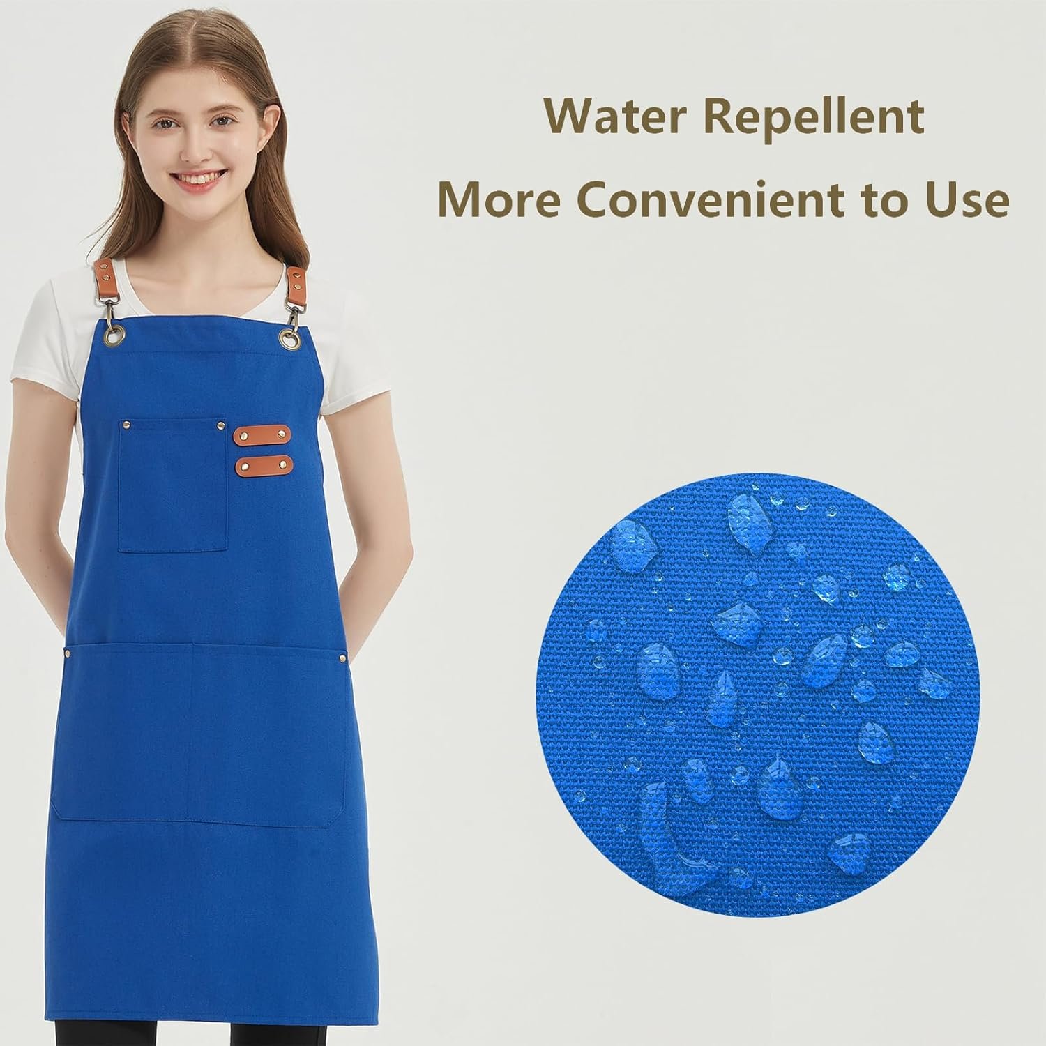 AFUN Chef Aprons for Women Men with Oversized Pockets, 12-Ounce Cotton Canvas Cross Back Water Repellent Apron (Royal Blue) - Image 3