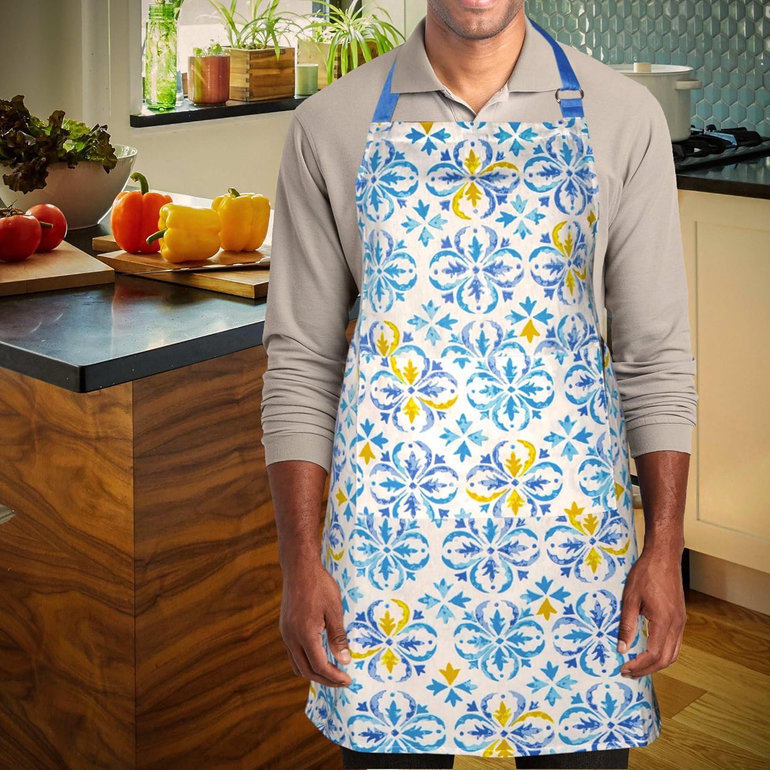 100% Cotton Kitchen Printed Apron with Pocket and Adjustable Neck with Long Ties Apron 25" X 31" for Women Men Chef Cooking, Baking, Gardening. - Image 6