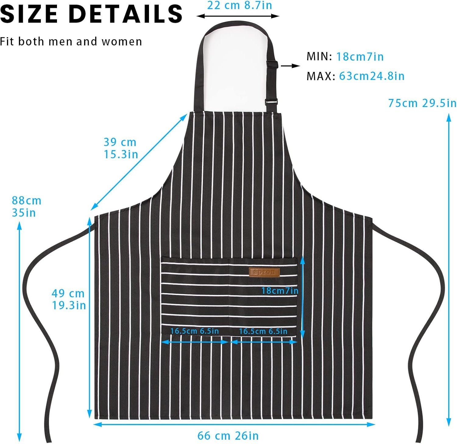 BeLuyi 2 Pack Adjustable Bib Apron with 2 Pockets Chef Cooking Kitchen Restaurant Aprons for Women Men - Image 2