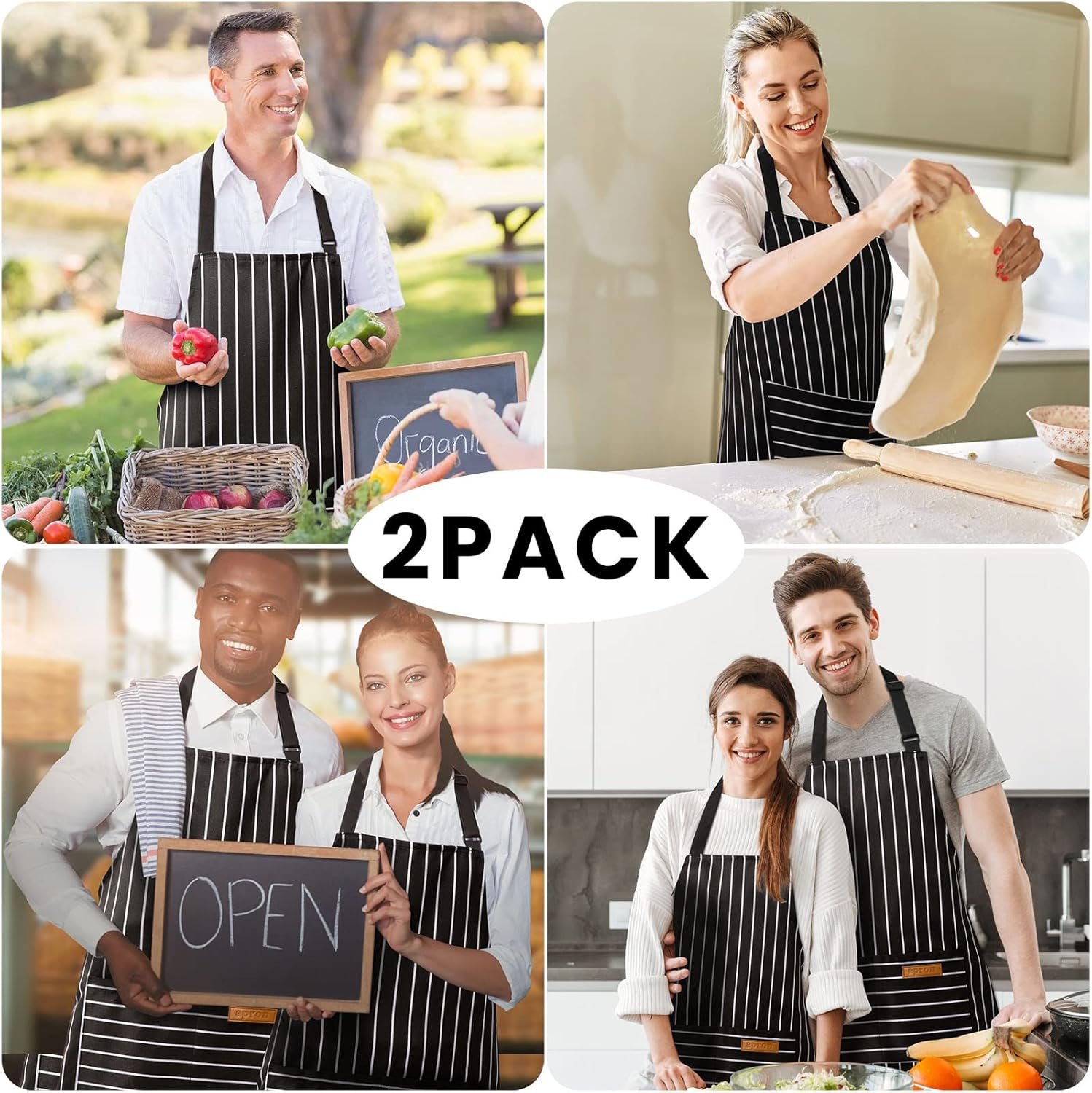 BeLuyi 2 Pack Adjustable Bib Apron with 2 Pockets Chef Cooking Kitchen Restaurant Aprons for Women Men - Image 7