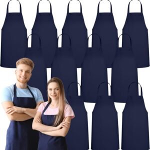 GREEN LIFESTYLE 12 Pack Professional Chef Apron – Grilling Aprons for Men, Waterproof Cooking Apron for BBQ, Work or Restaurant Use, Kitchen Aprons for Women – Navy, No Pockets