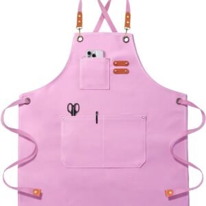 OUNLEN Chef Apron for Men Women Canvas Aprons with 3 Pockets Cross Back Resistant Work Apron for Cooking