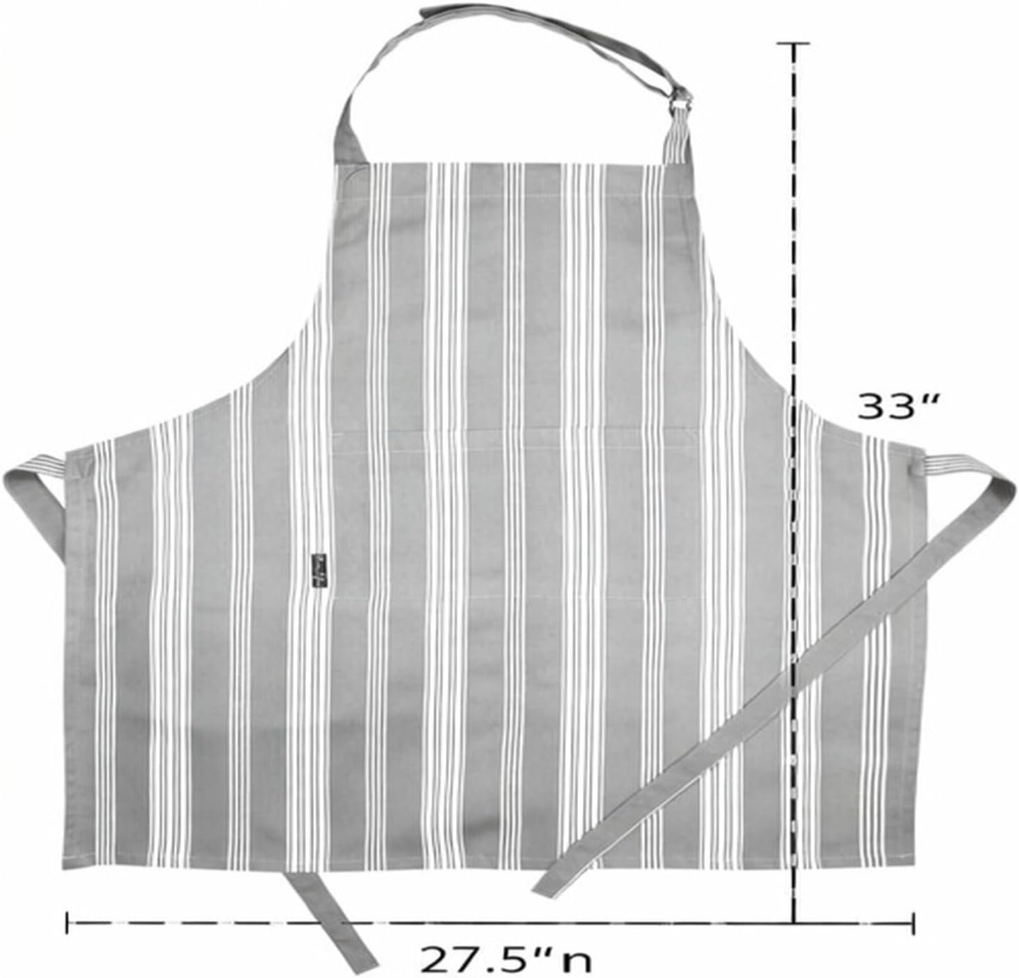 AMOUR INFINI Cotton Striped Aprons for Women with Pockets - Adjustable Strap and Waist Ties Printed Apron for Baking, Cooking, Gardening (27.5 x 33 Inches - Gray) - Image 3