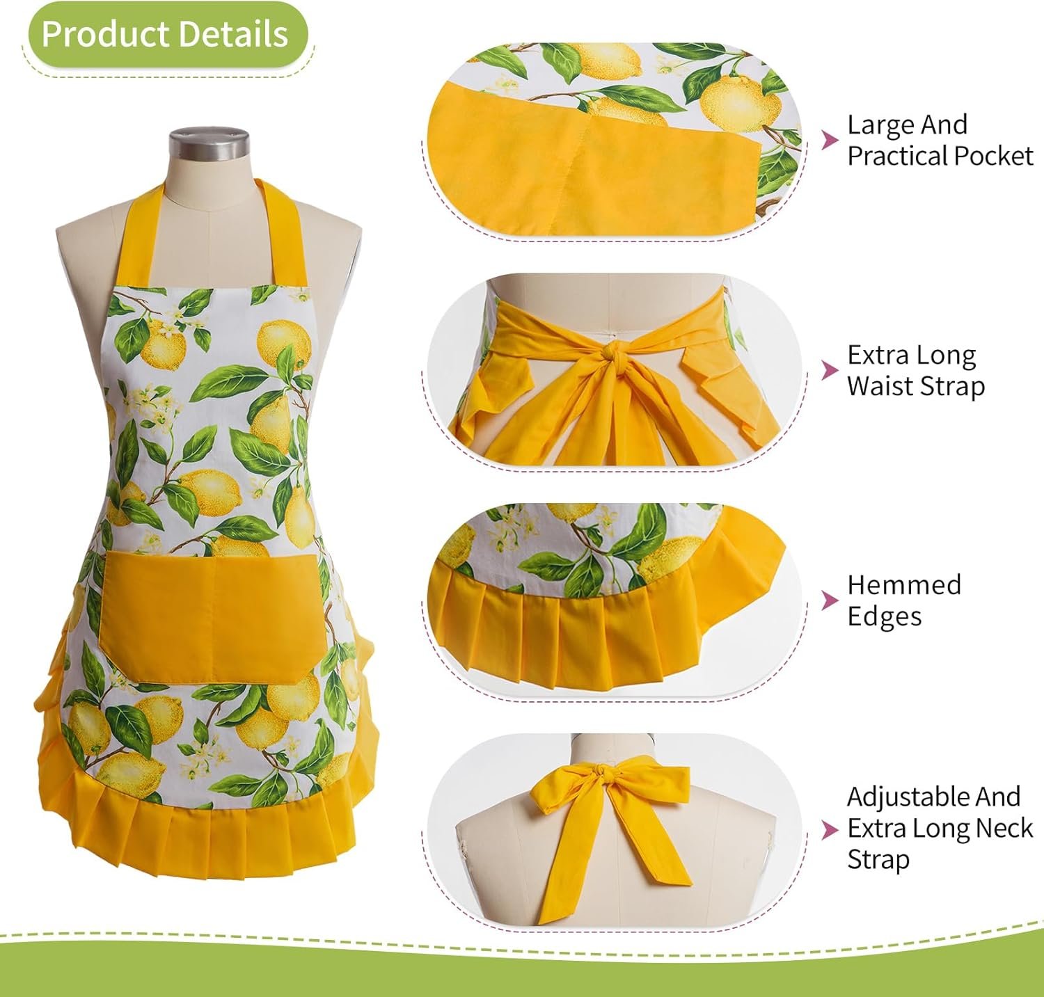 Vintage Floral Apron for Women with Functional Pockets Adjustable Neck Strap for Cooking Baking Mother's Gift - Image 4