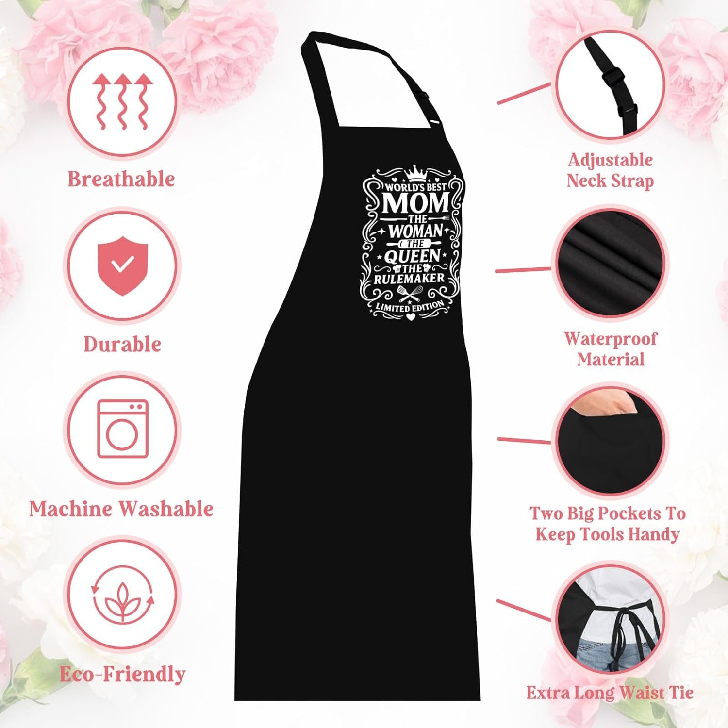 Funny Aprons for Women, Mothers Day Apron Gift for Mom, Kitchen Cooking Apron with 2 Pockets, Cute Baking Apron for Bakers, Birthday Gift for Mother Wife Stepmom - Image 3
