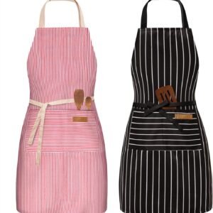 BeLuyi 2 Pack Adjustable Bib Apron with 2 Pockets Chef Cooking Kitchen Restaurant Aprons for Women Men