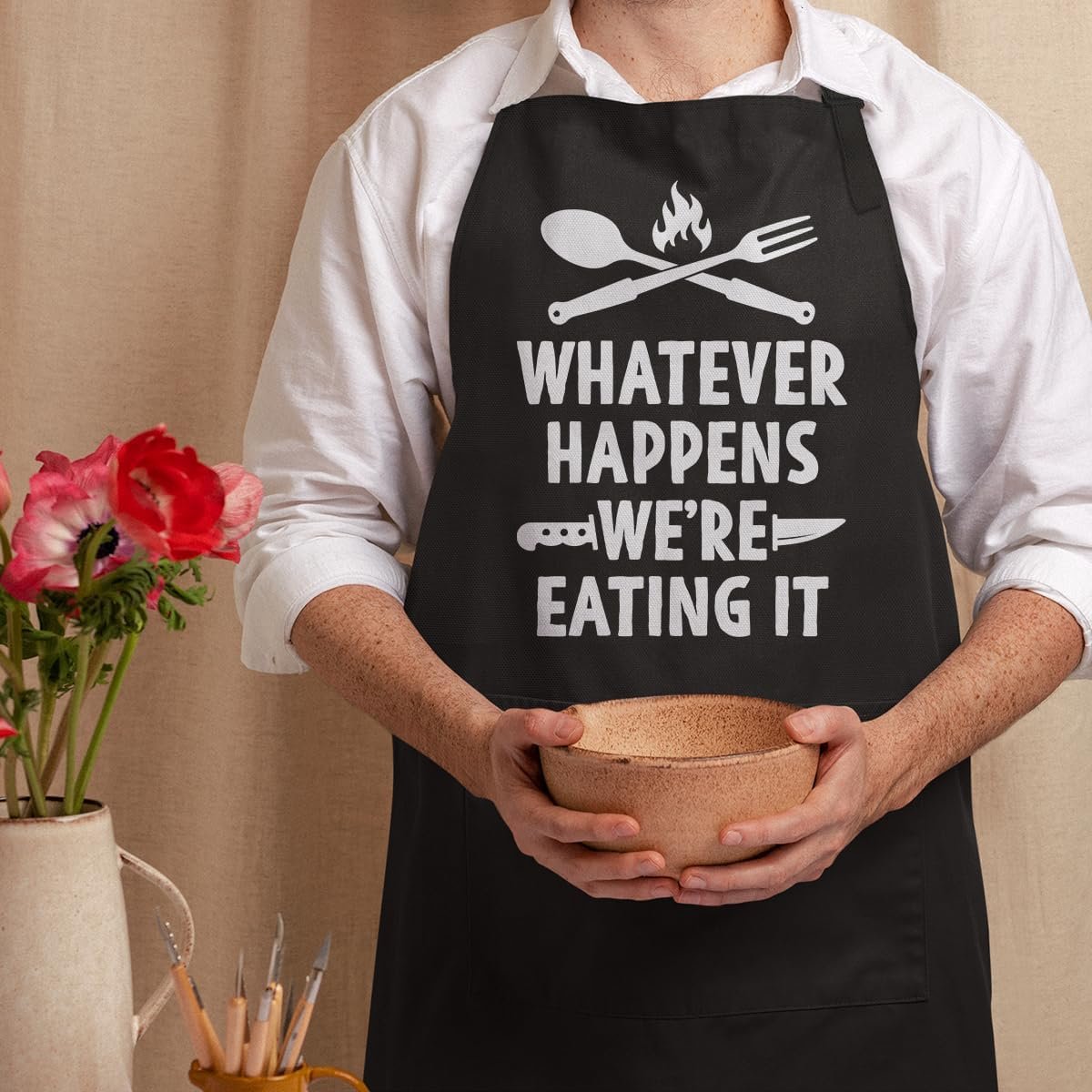 SANDJEST Funny Mens Aprons with Pockets for BBQ Grilling Cooking Grandpa Husband Apron for Birthday Christmas Father's Day - Image 2