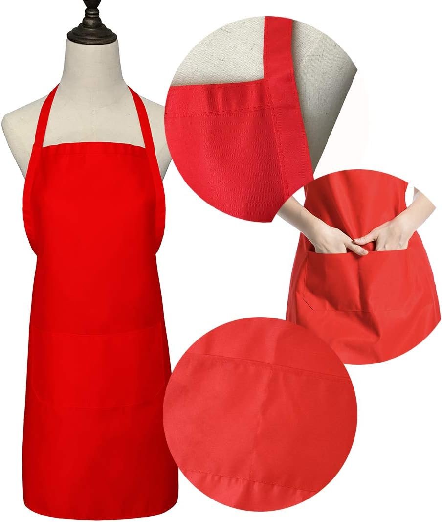 9 Pack Bib Christmas Red Apron for Women Girls Ladies with Pockets - Kitchen Aprons Bulk for Cooking Painting BBQ Grilling Baking (9 Pack, Red) - Image 3