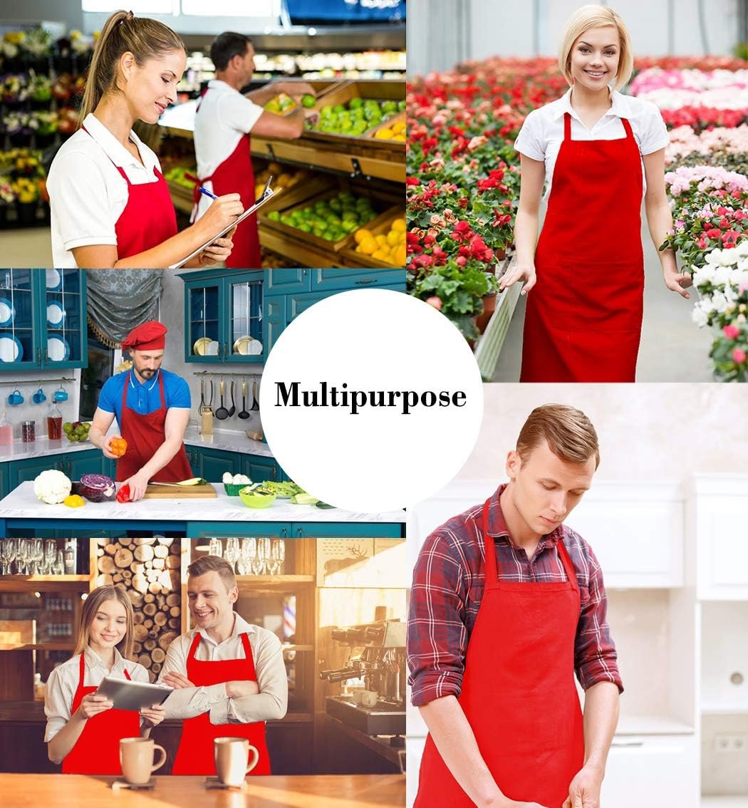 9 Pack Bib Christmas Red Apron for Women Girls Ladies with Pockets - Kitchen Aprons Bulk for Cooking Painting BBQ Grilling Baking (9 Pack, Red) - Image 4