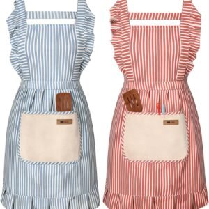 2 Pack Adjustable Kitchen Apron Cooking Apron For Women For Men With Pockets Work Apron Grill Restaurant
