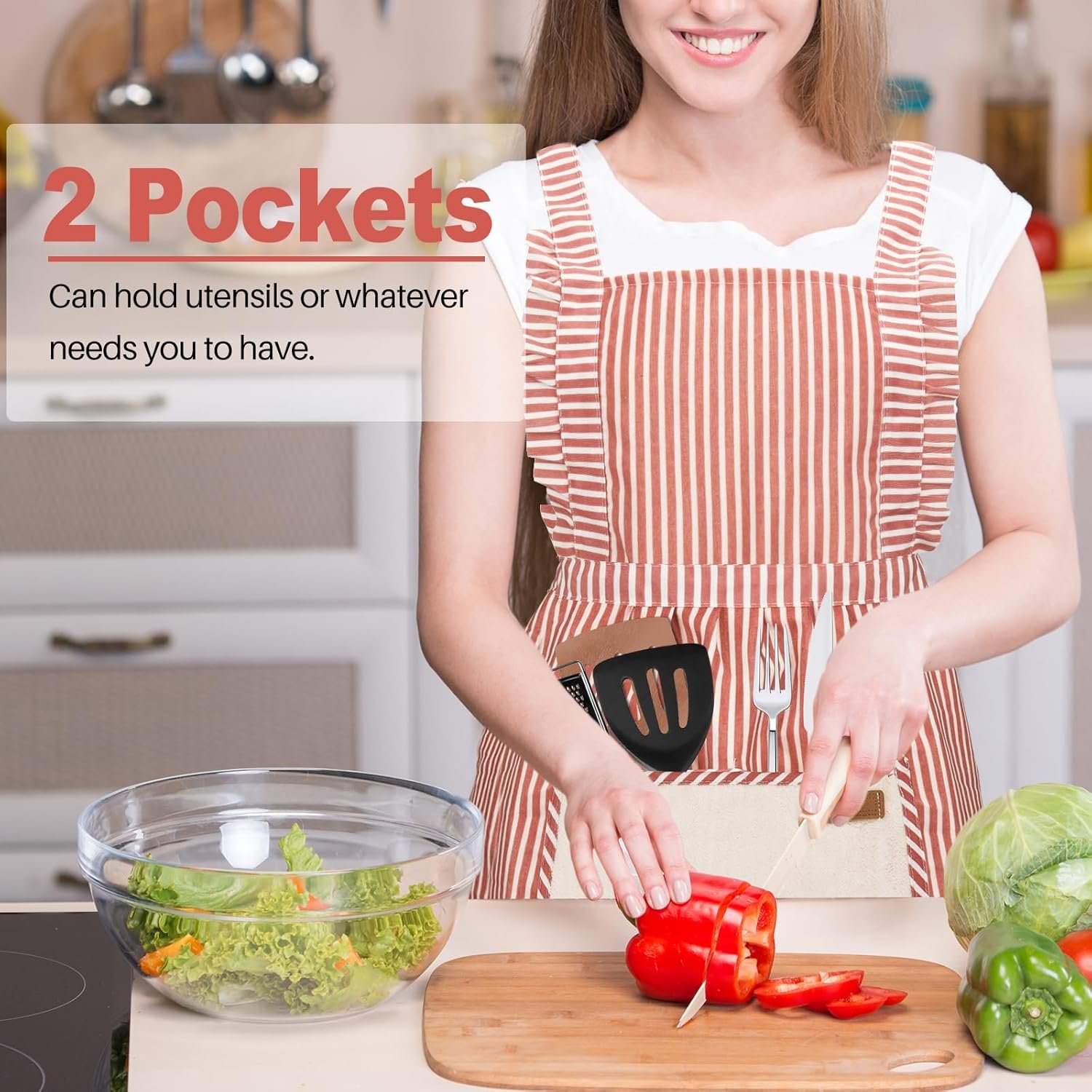 2 Pack Adjustable Kitchen Apron Cooking Apron For Women For Men With Pockets Work Apron Grill Restaurant - Image 2