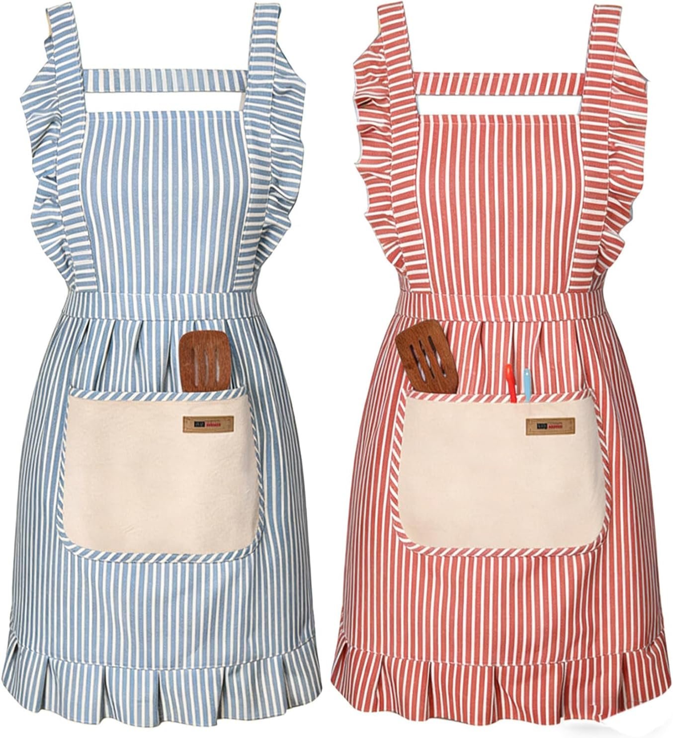 2 Pack Adjustable Kitchen Apron Cooking Apron For Women For Men With Pockets Work Apron Grill Restaurant