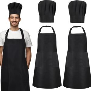 2 Pack Chef Apron and Hat, Adjustable High Cooking Apron Waterproof Kitchen Baking Apron Chef's Hat Christmas Gift