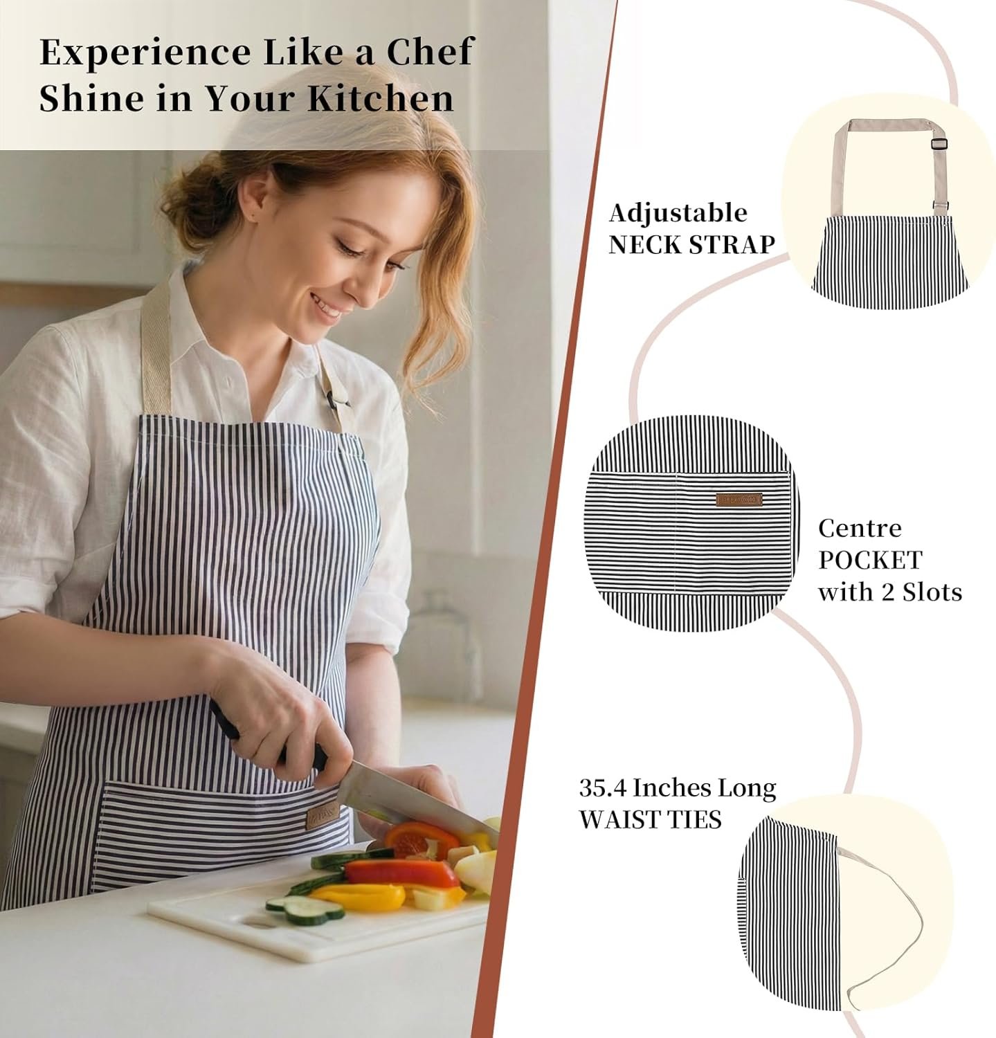 2 Pack Cooking Aprons Adjustable Bib Apron for Women with 2 Pockets, Kitchen Restaurant Men Chefs Aprons - Image 2