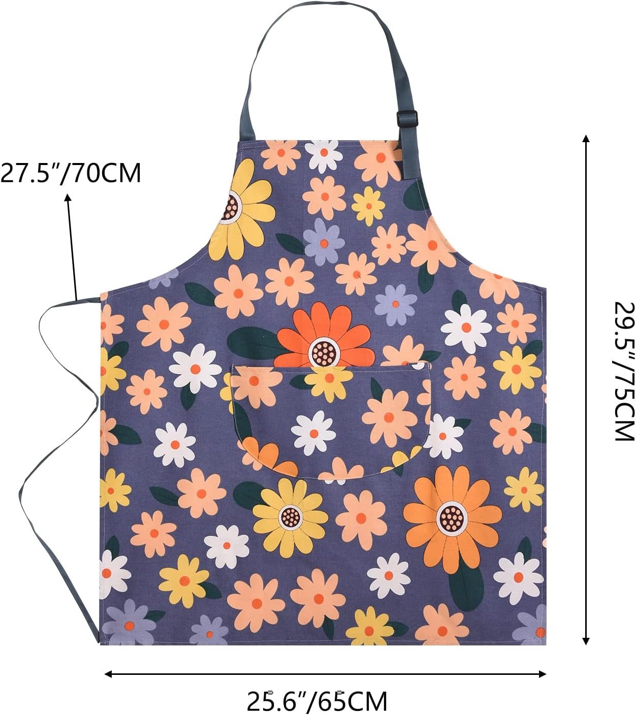2 Pack Floral Apron for Women with Pockets, Adjustable Cotton Chef Aprons for Kitchen, Cooking, BBQ & Grill - Image 2