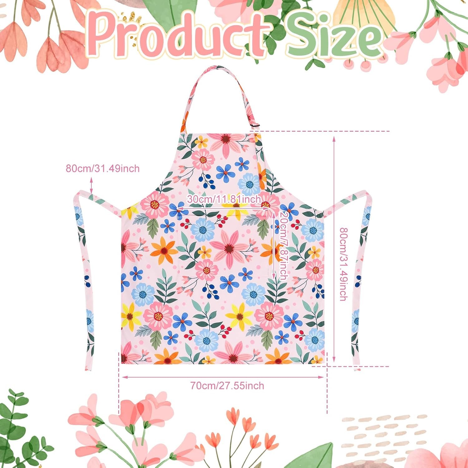 2 Pack Floral Apron for Women with Pockets, Adjustable Kitchen Chef Apron for Cooking, Baking, Gardening, Crafting - Image 2