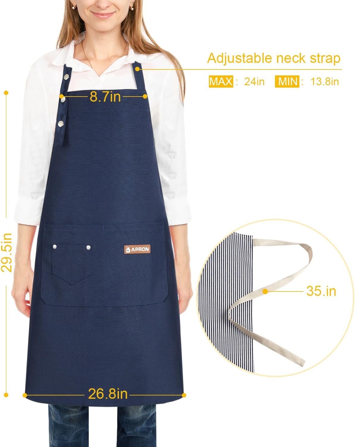2 Pack Kitchen Cooking Aprons, Adjustable Bib Soft Chef Apron with 2 Pockets for Men Women - Image 2