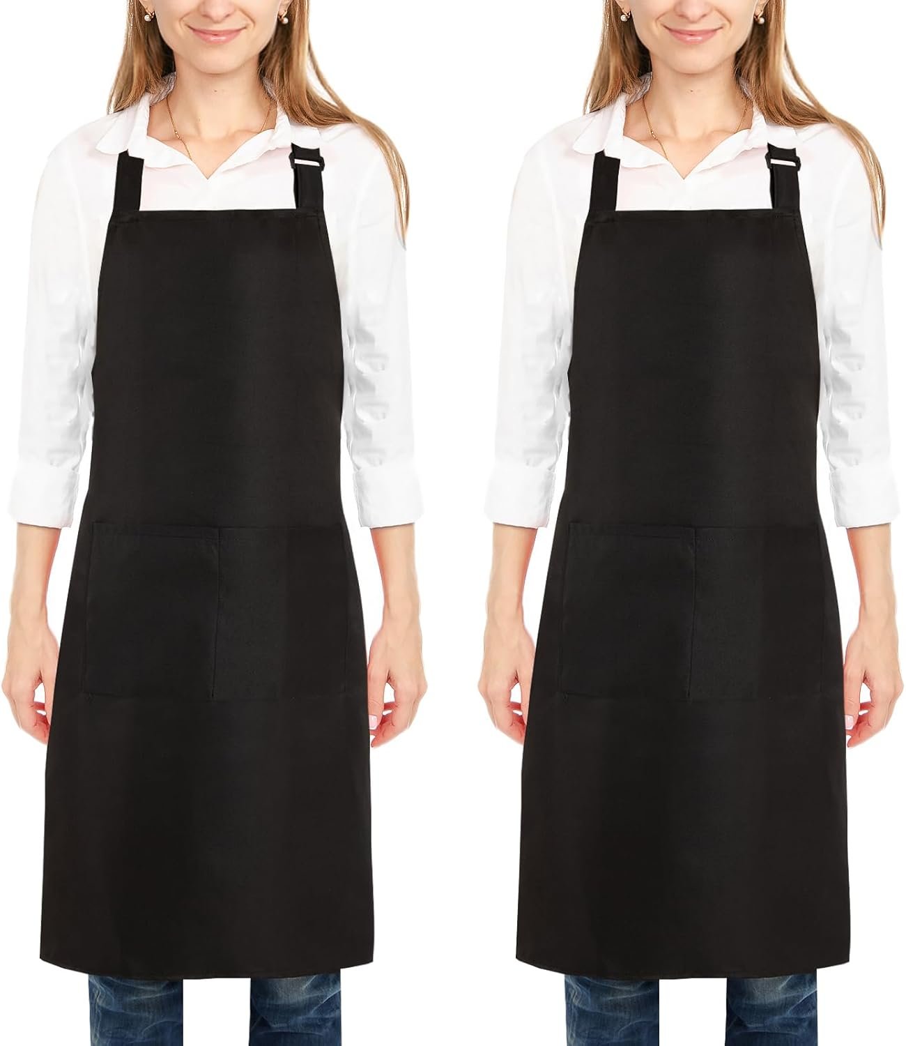 2 Pack Kitchen Cooking Aprons, Adjustable Bib Soft Chef Apron with 2 Pockets for Men Women