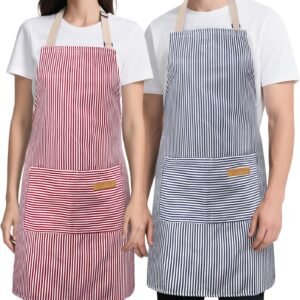 2 Pack Kitchen Cooking Aprons, Soft Aprons for Women Men with 2 Pockets Chef Apron with Adjustable Neck Strap and Long Tie