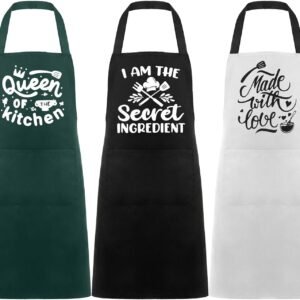 3 Pack Funny Aprons For Women With Pockets, Cute Kitchen Aprons For Women, Oil-Proof Adjustable Cooking Apron For Home Chef BBQ Baking Thanksgiving Birthday Gift (Green, Black, White)