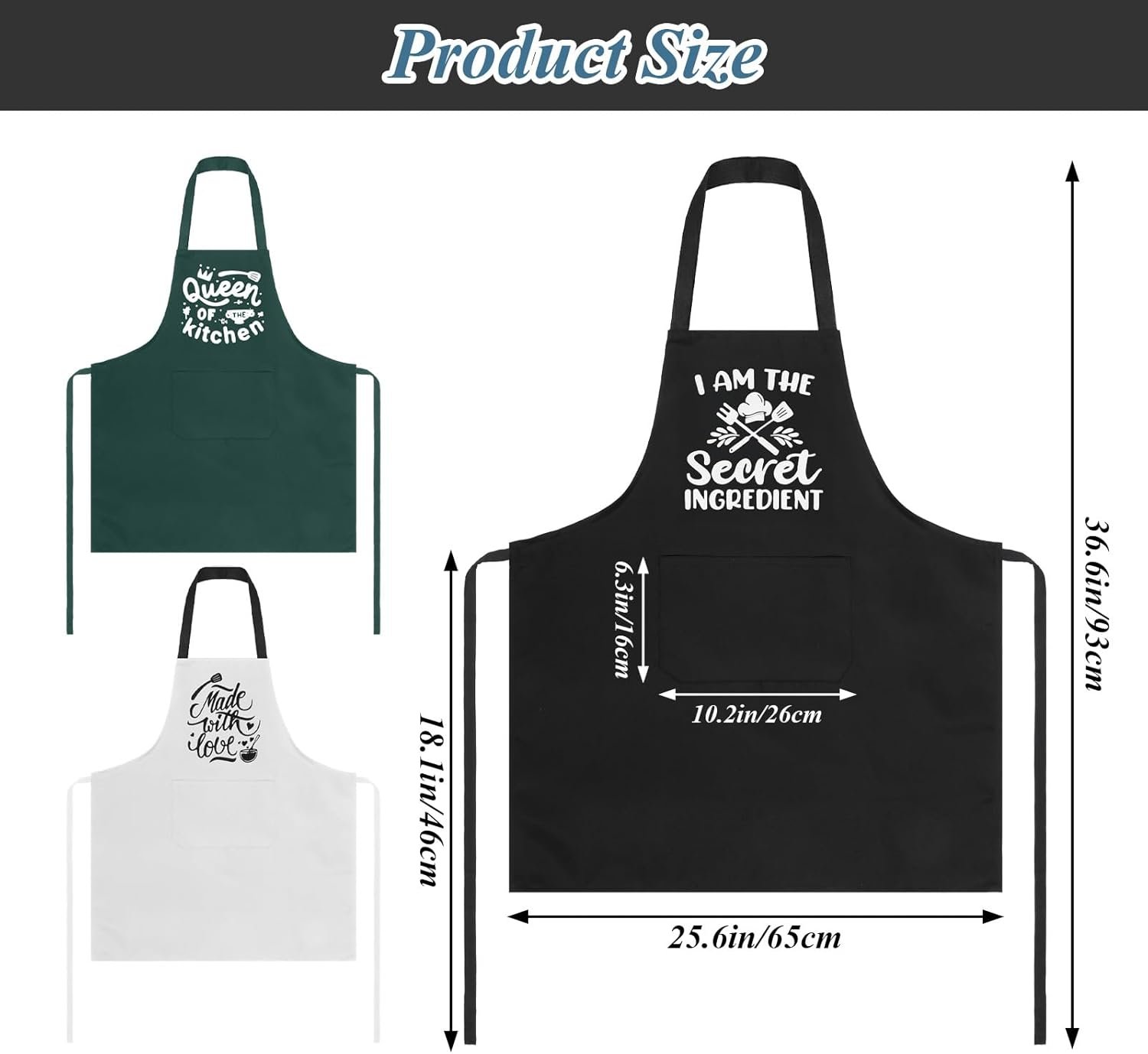 3 Pack Funny Aprons For Women With Pockets, Cute Kitchen Aprons For Women, Oil-Proof Adjustable Cooking Apron For Home Chef BBQ Baking Thanksgiving Birthday Gift (Green, Black, White) - Image 2