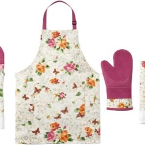 4-Piece Kitchen Apron Set with Oven Mitt & Dish Towel, Cooking Apron for Women,Housewarming Gift Set