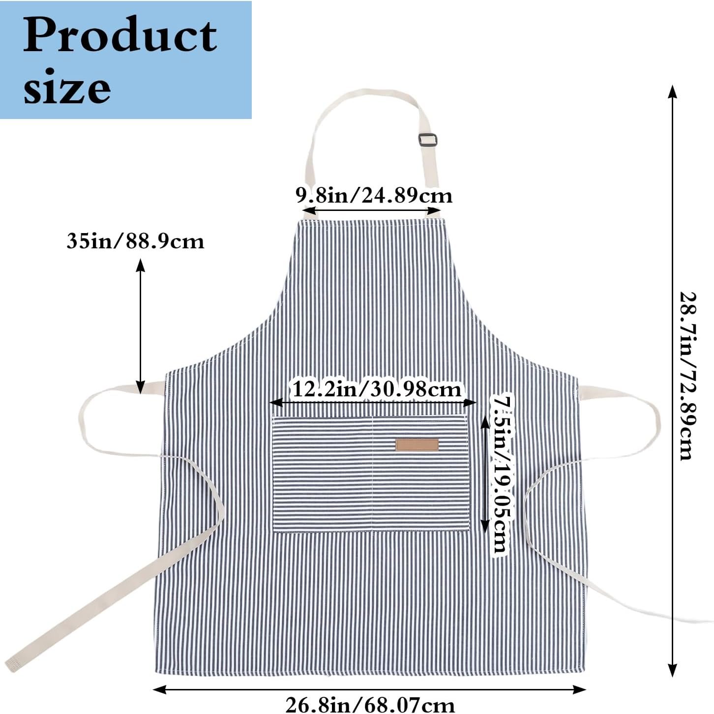 6 Pcs Waterproof kitchen apron Set With 2 Pockets Adjustable Bib Aprons For Cooking Baking BBQ Cleaning, Stripes - Image 2