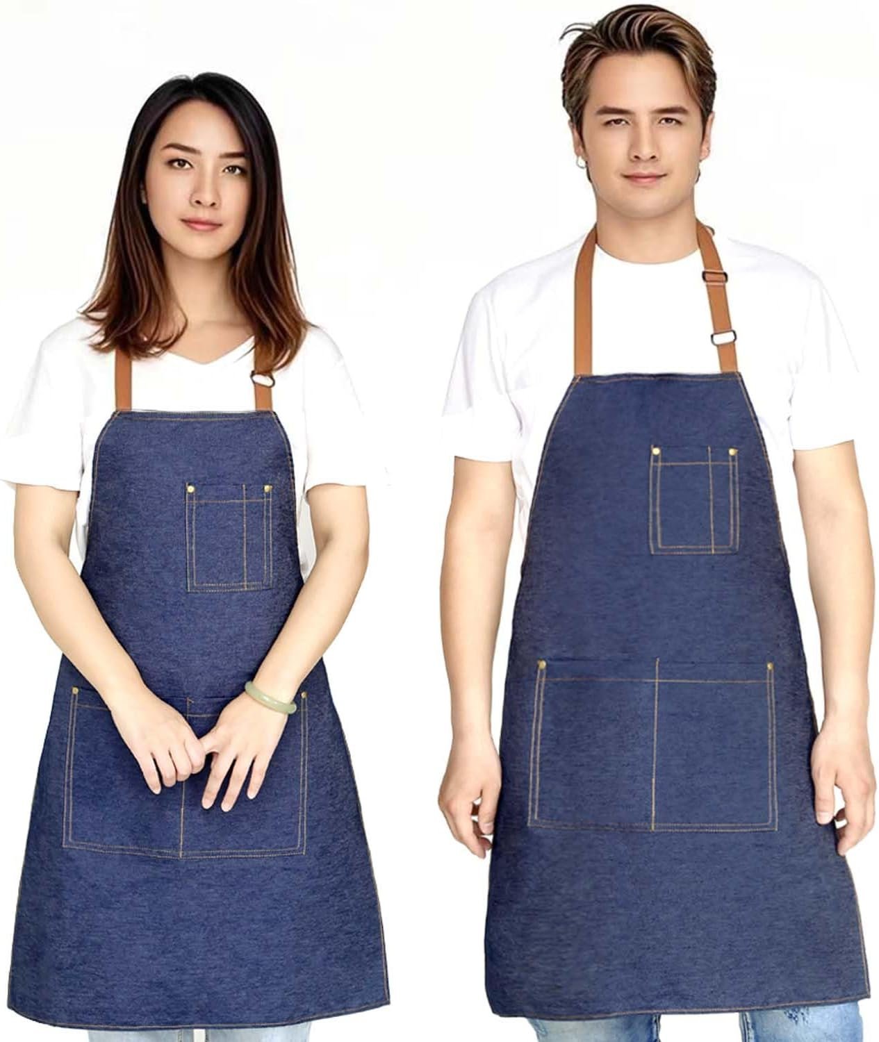 Adjustable Bib Apron with 2 Pockets Chef Cooking Kitchen Restaurant Aprons for Women - Image 2