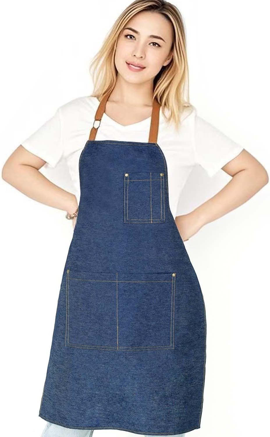 Adjustable Bib Apron with 2 Pockets Chef Cooking Kitchen Restaurant Aprons for Women